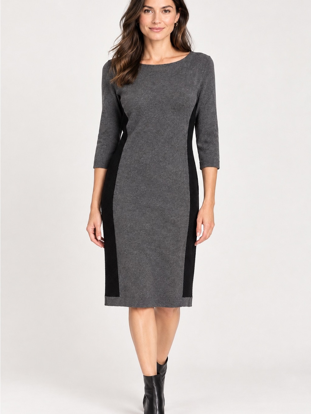 Ann Taylor Knit Sweater Dress Women’s Gray Black Side Panels